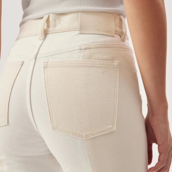 DL1961 Patti Straight High-Rise Vintage Ankle Jeans in Ecru Blocked - Size 25 - Picture 1 of 12